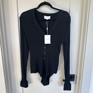 Favorite Daughter Black Ribbed V-Neck Bodysuit